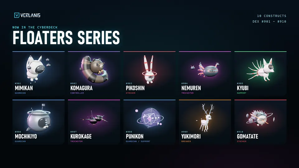 Floaters series: Mimikan, Komagura, Pikoshin, Nemuren, Kyubi, Mochikiyo, Kurokage, Punikon, Yukimori, Gomatate