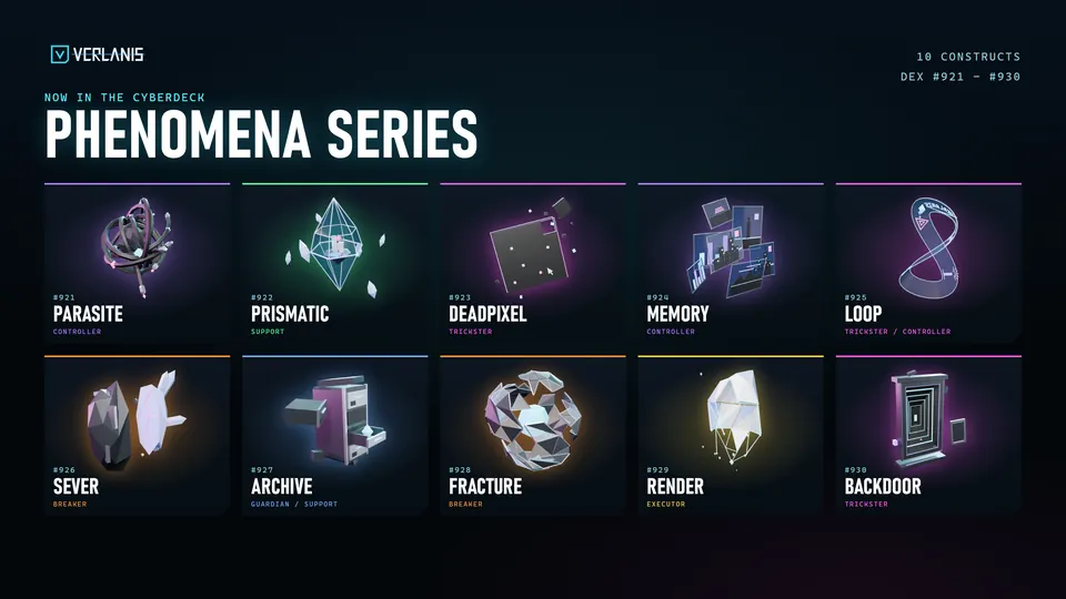 Phenomena series: Parasite, Prismatic, Deadpixel, Memory, Loop, Sever, Archive, Fracture, Render, Backdoor