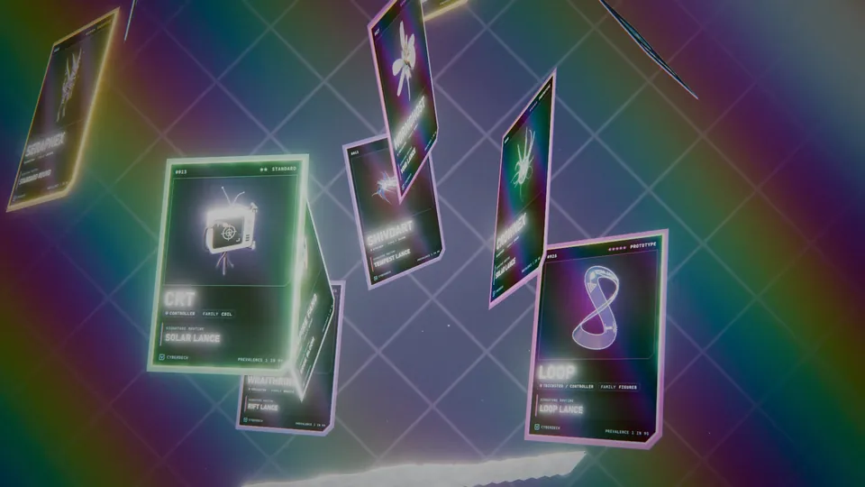 Foil Construct cards bursting out of an opened pack